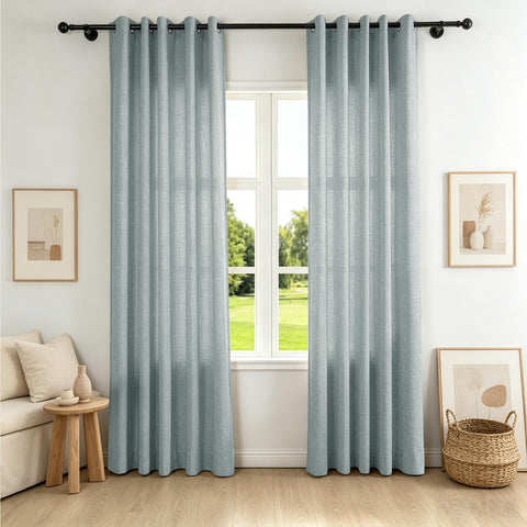 TW04 Extra Long Light Filtering Linen Curtains Grommets 1 Panel for High Ceilings, Perfect for Lofts