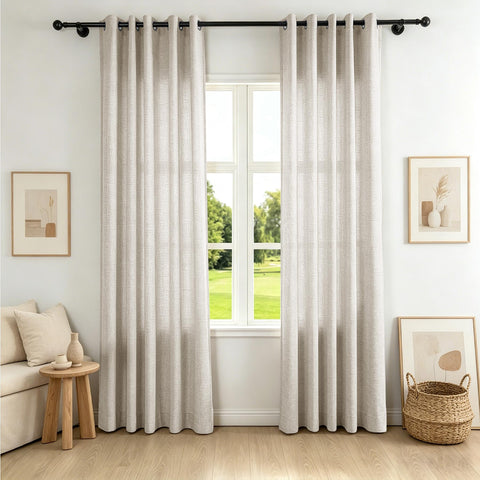 TW04 Extra Long Light Filtering Linen Curtains Grommets 1 Panel for High Ceilings, Perfect for Lofts