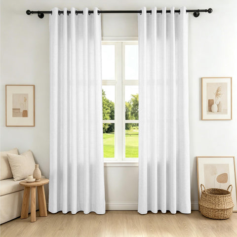 TW04 Extra Long Light Filtering Linen Curtains Grommets 1 Panel for High Ceilings, Perfect for Lofts