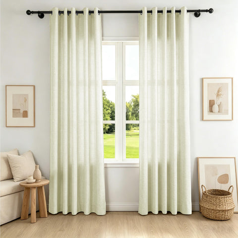 TW04 Extra Long Light Filtering Linen Curtains Grommets 1 Panel for High Ceilings, Perfect for Lofts
