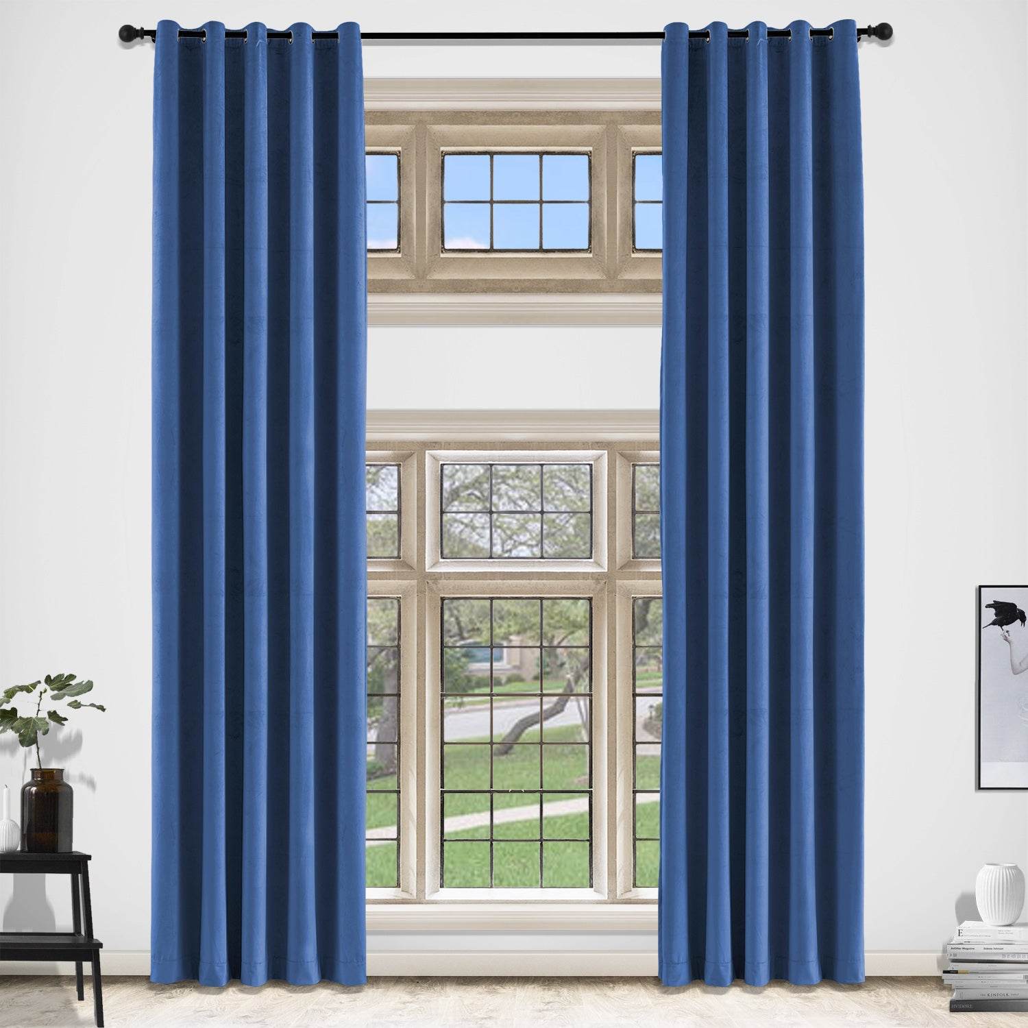 MJ11 Extra Long Soft Velvet Blackout Drapes For Loft Living Room Grommet - Cololeaf