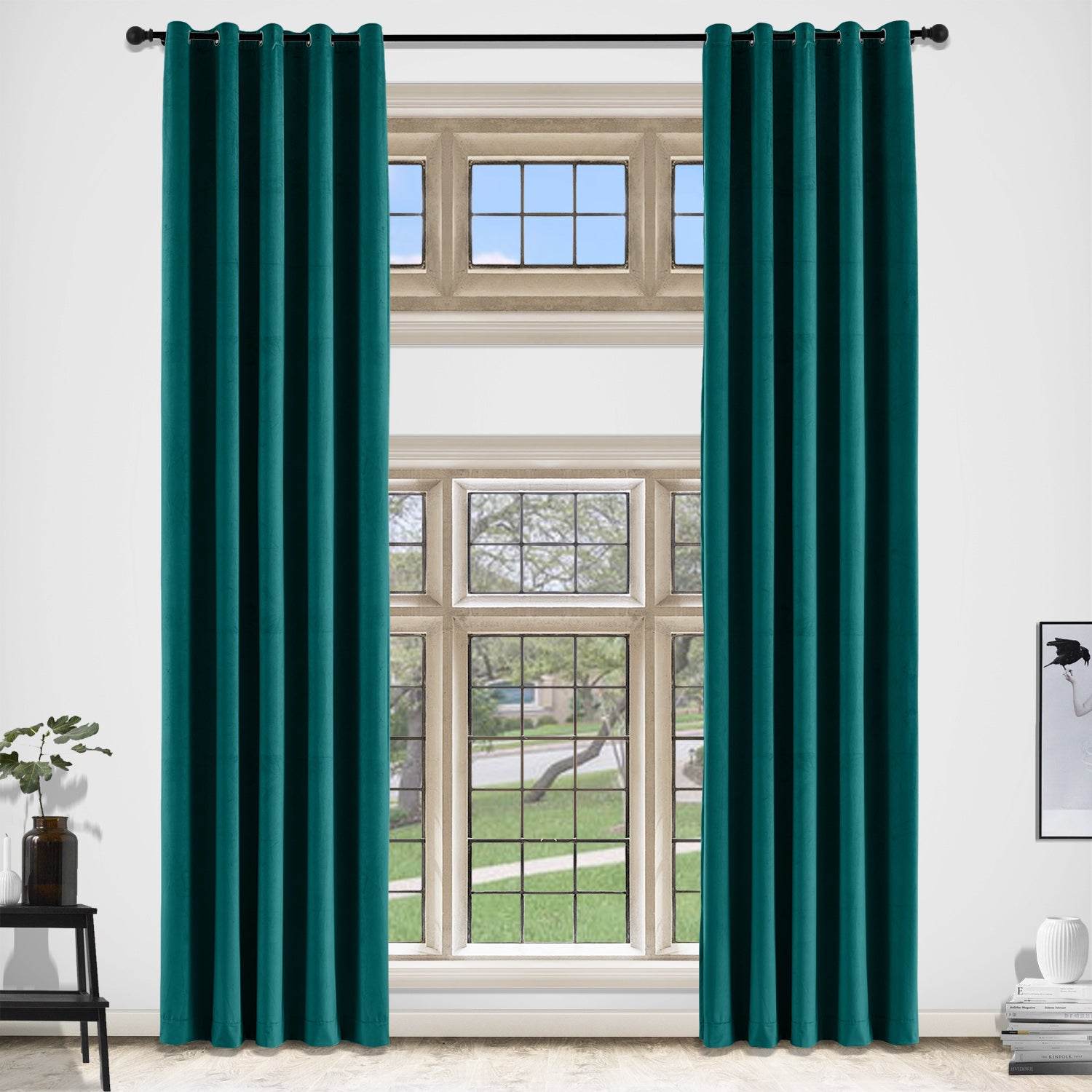 MJ11 Extra Long Soft Velvet Blackout Drapes For Loft Living Room Grommet - Cololeaf