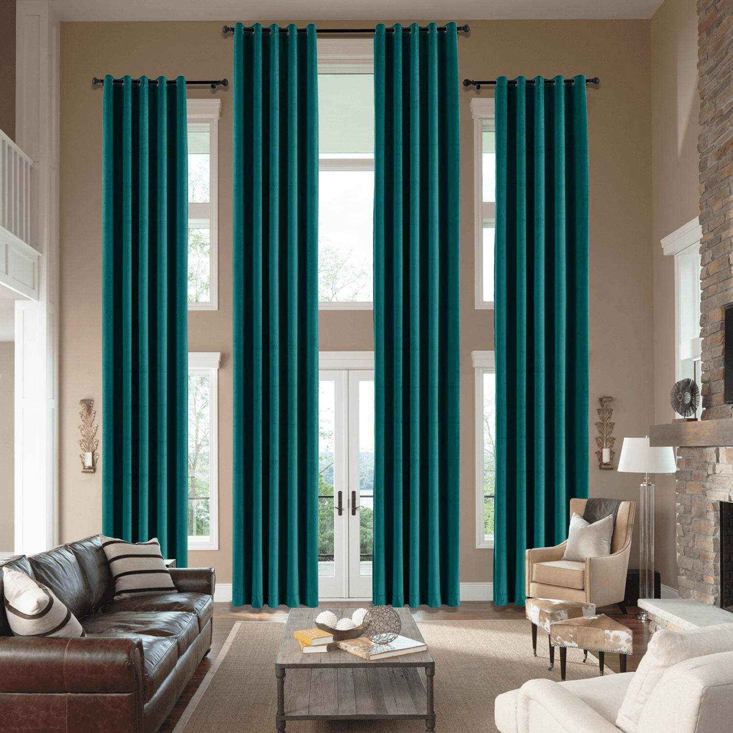 MJ11 Extra Long Soft Velvet Blackout Drapes For Loft Living Room Grommet - Cololeaf