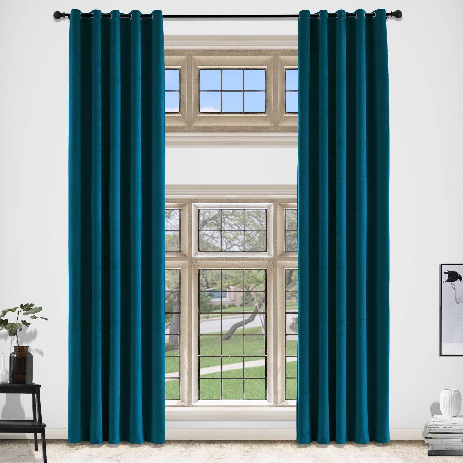 MJ11 Extra Long Soft Velvet Blackout Drapes For Loft Living Room Grommet - Cololeaf