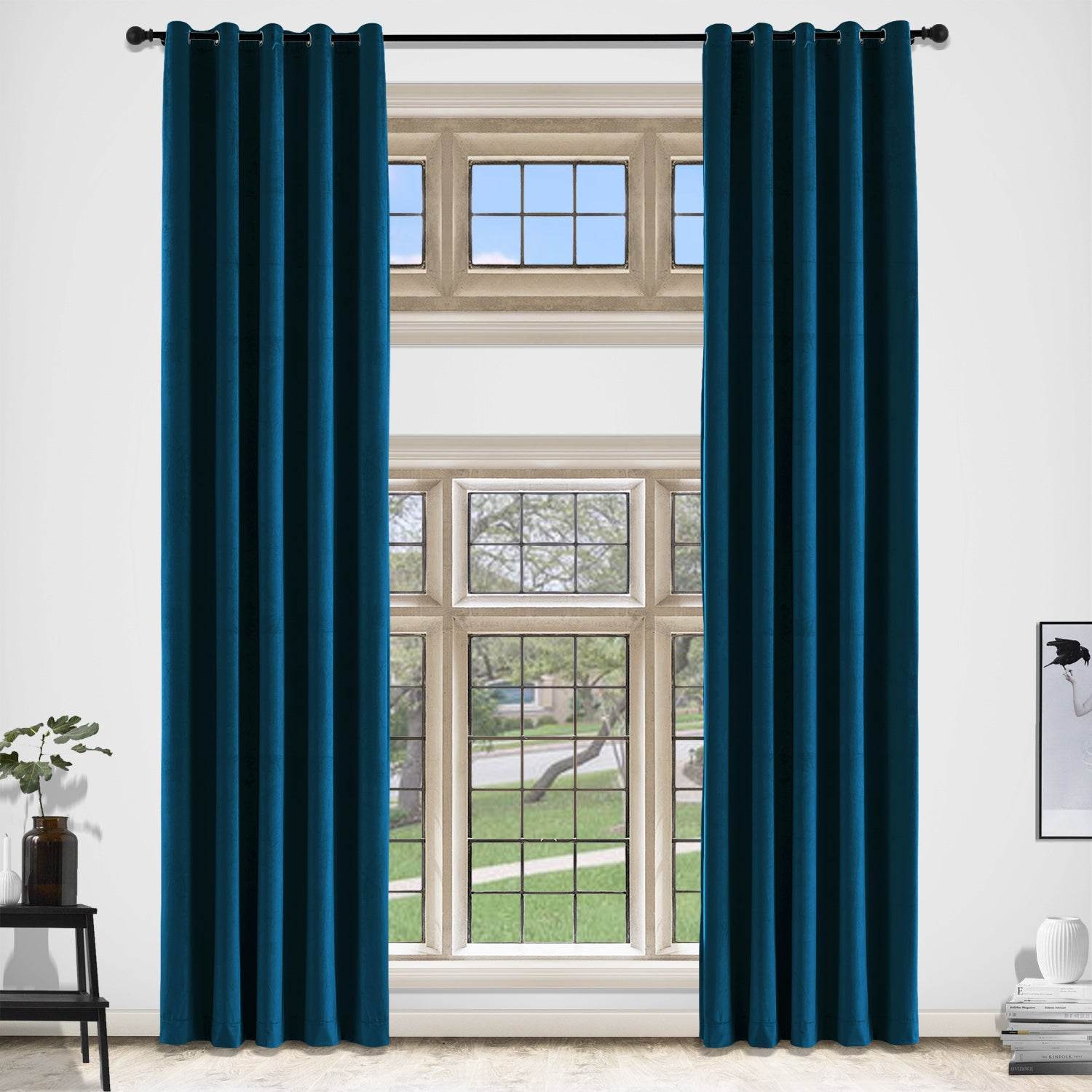MJ11 Extra Long Soft Velvet Blackout Drapes For Loft Living Room Grommet - Cololeaf