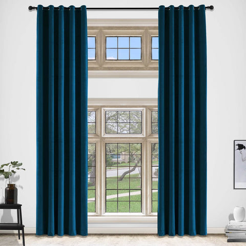 MJ11 Extra Long Soft Velvet Blackout Drapes For Loft Living Room Grommet - Cololeaf