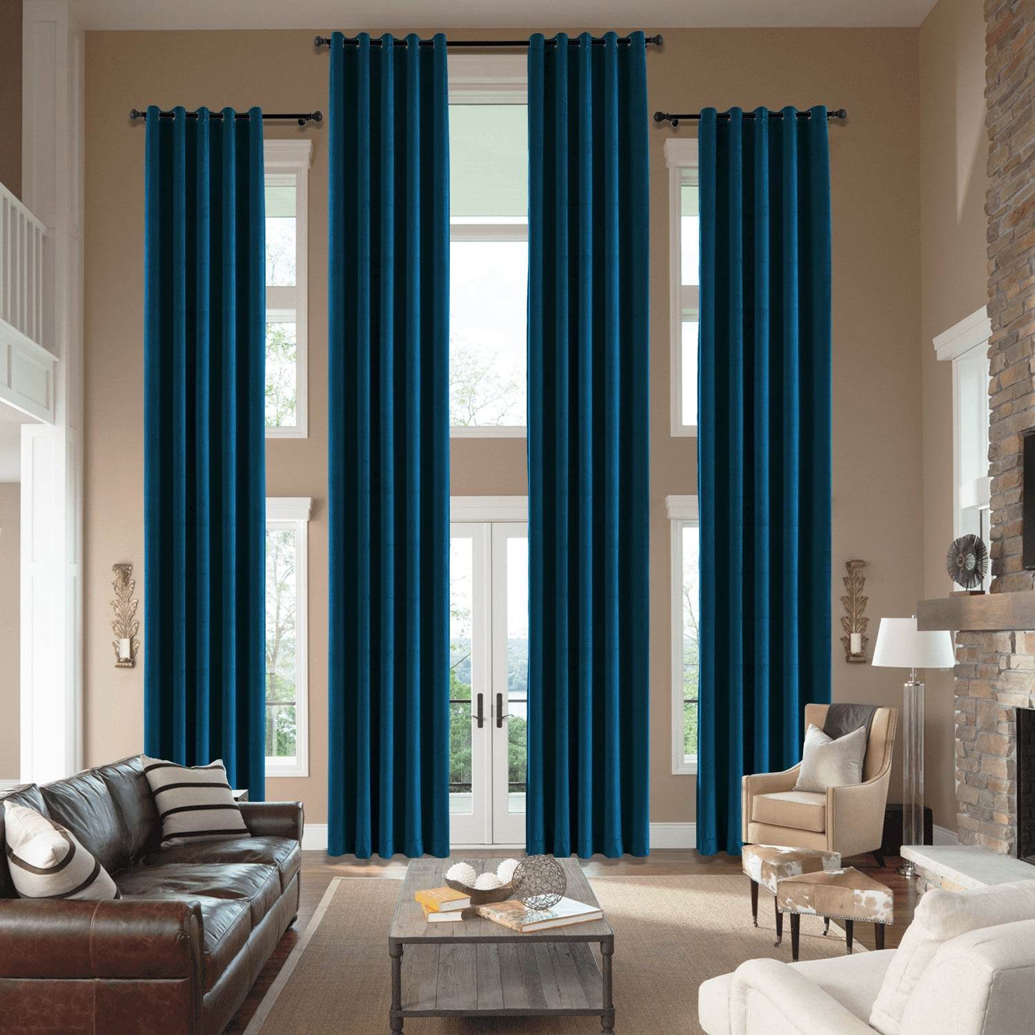 MJ11 Extra Long Soft Velvet Blackout Drapes For Loft Living Room Grommet - Cololeaf