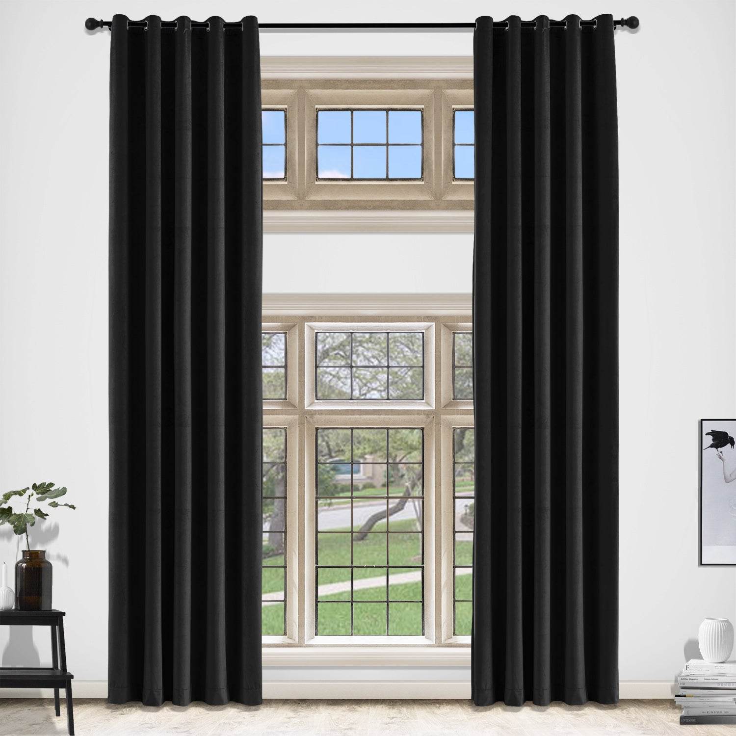 MJ11 Extra Long Soft Velvet Blackout Drapes For Loft Living Room Grommet - Cololeaf