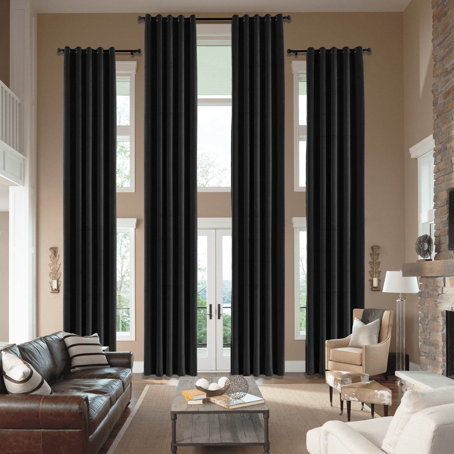 MJ11 Extra Long Soft Velvet Blackout Drapes For Loft Living Room Grommet - Cololeaf