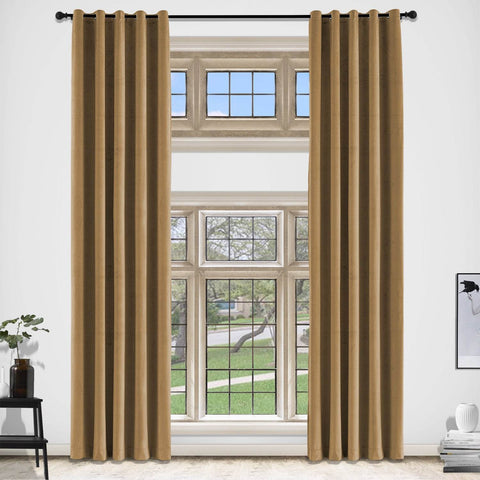 MJ11 Extra Long Soft Velvet Blackout Drapes For Loft Living Room Grommet - Cololeaf