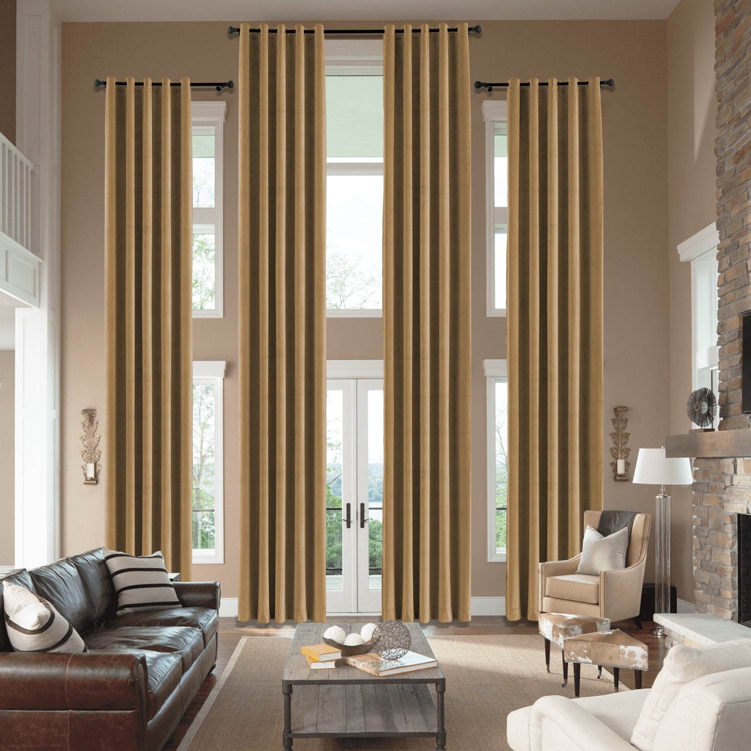MJ11 Extra Long Soft Velvet Blackout Drapes For Loft Living Room Grommet - Cololeaf