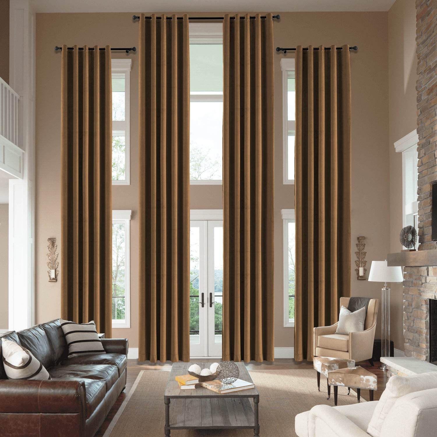 MJ11 Extra Long Soft Velvet Blackout Drapes For Loft Living Room Grommet - Cololeaf