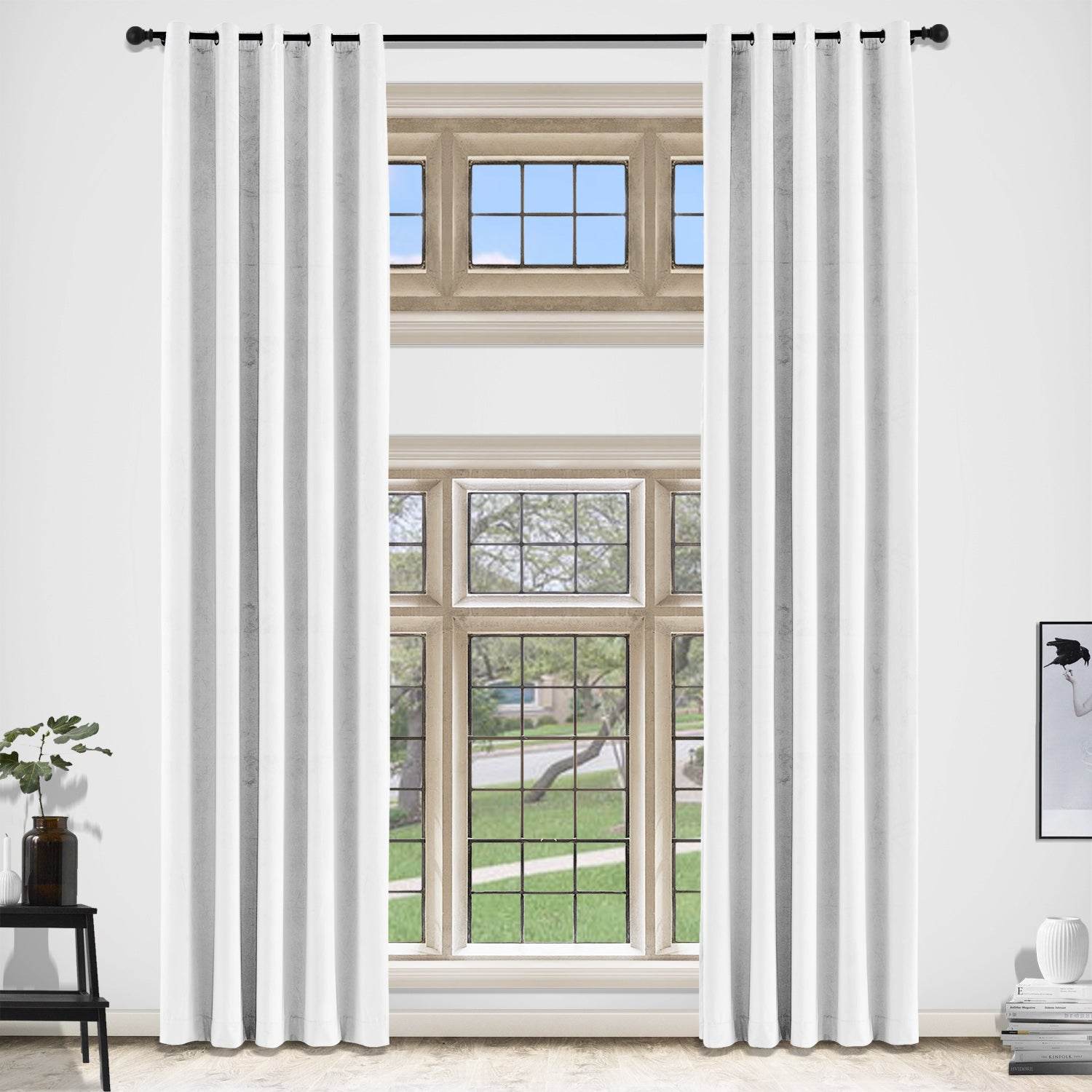 MJ11 Extra Long Soft Velvet Blackout Drapes For Loft Living Room Grommet - Cololeaf