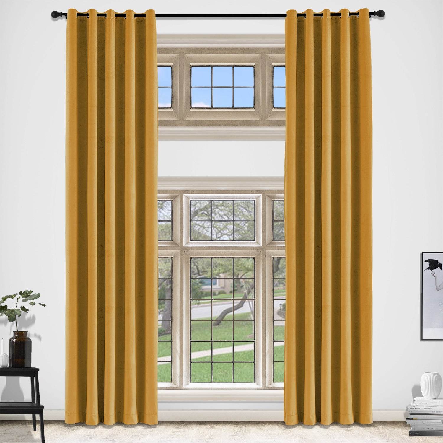MJ11 Extra Long Soft Velvet Blackout Drapes For Loft Living Room Grommet - Cololeaf