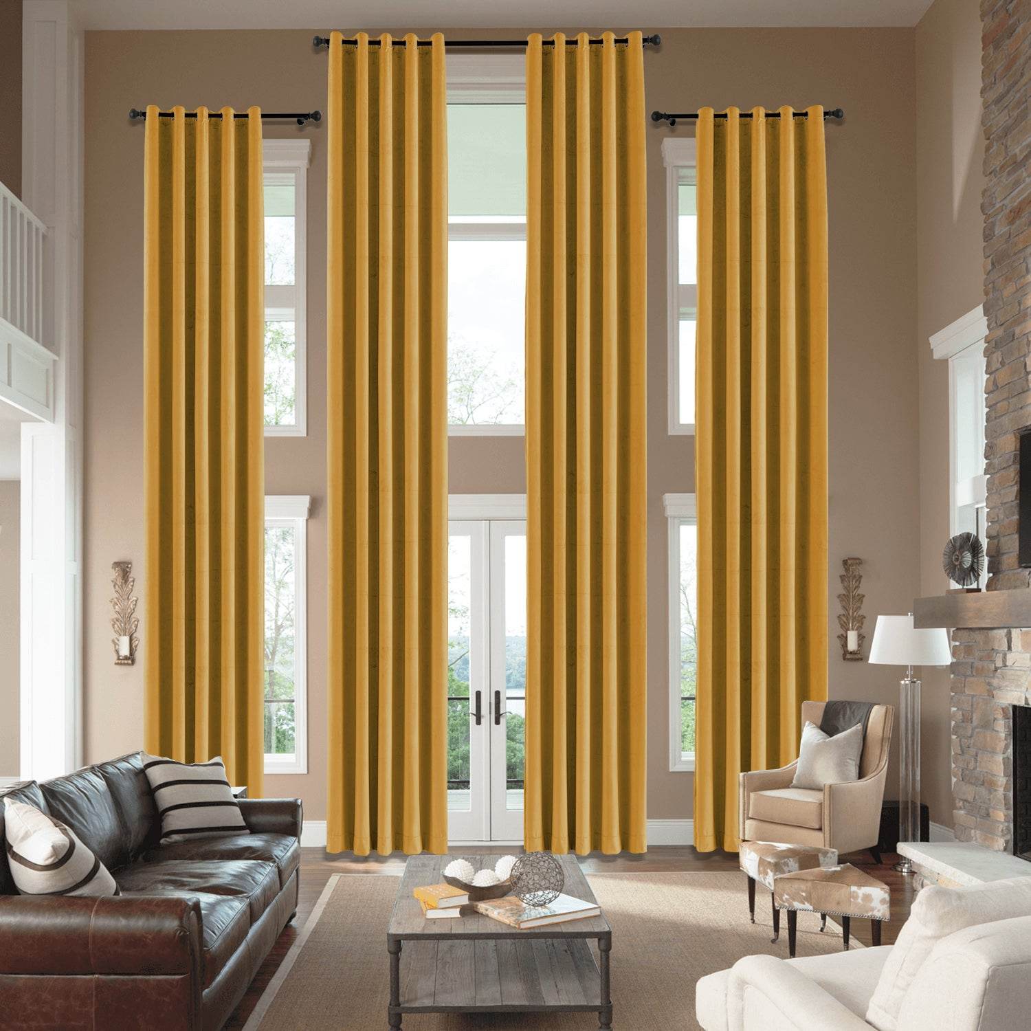 MJ11 Extra Long Soft Velvet Blackout Drapes For Loft Living Room Grommet - Cololeaf
