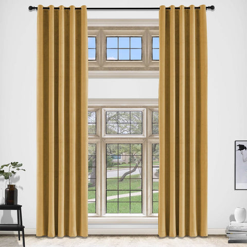 MJ11 Extra Long Soft Velvet Blackout Drapes For Loft Living Room Grommet - Cololeaf