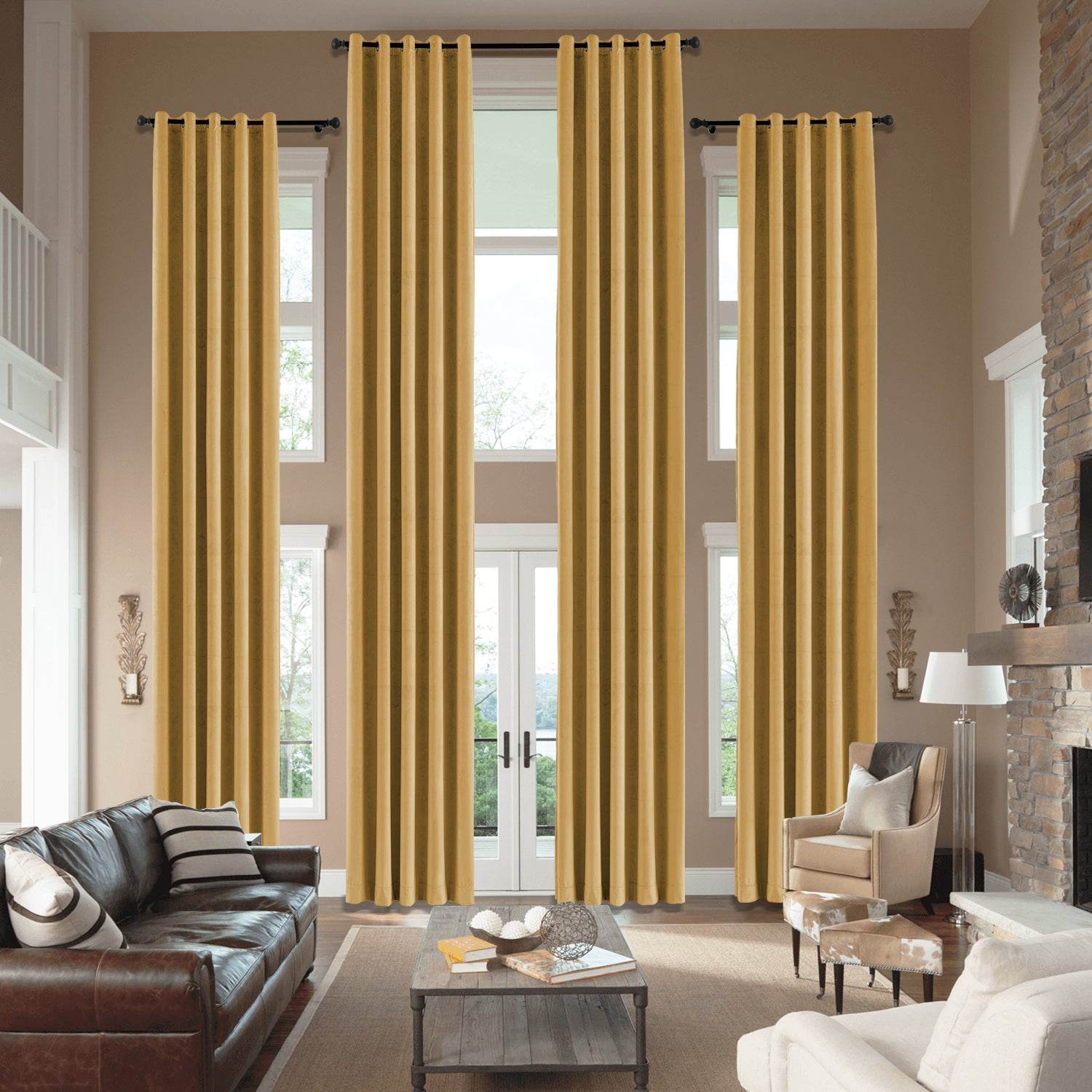 MJ11 Extra Long Soft Velvet Blackout Drapes For Loft Living Room Grommet - Cololeaf