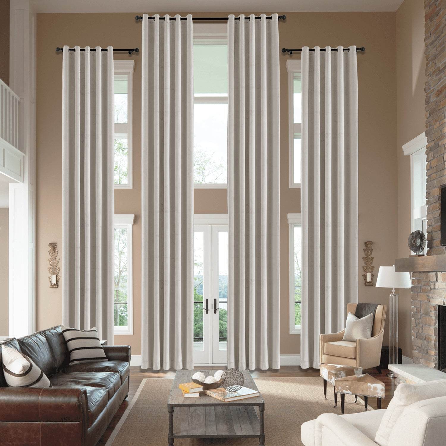 MJ11 Extra Long Soft Velvet Blackout Drapes For Loft Living Room Grommet - Cololeaf