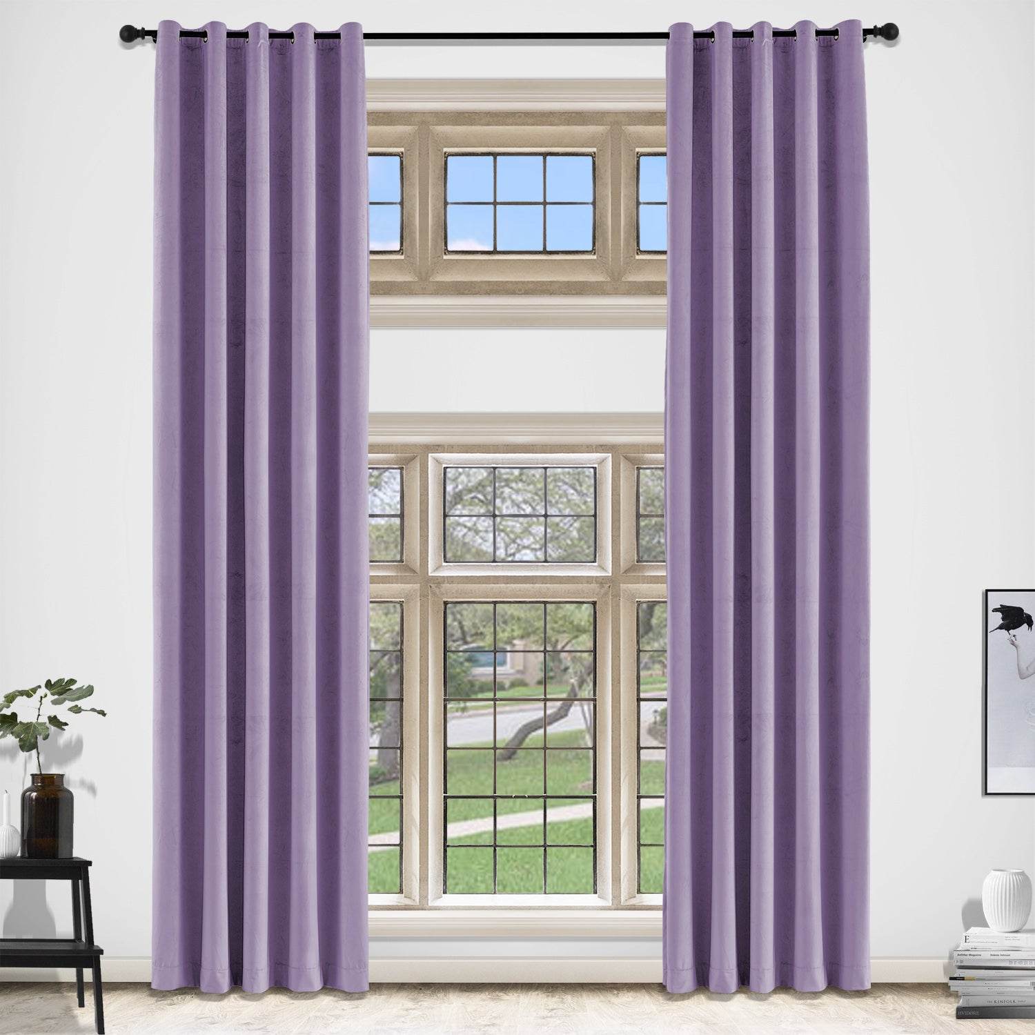 MJ11 Extra Long Soft Velvet Blackout Drapes For Loft Living Room Grommet - Cololeaf