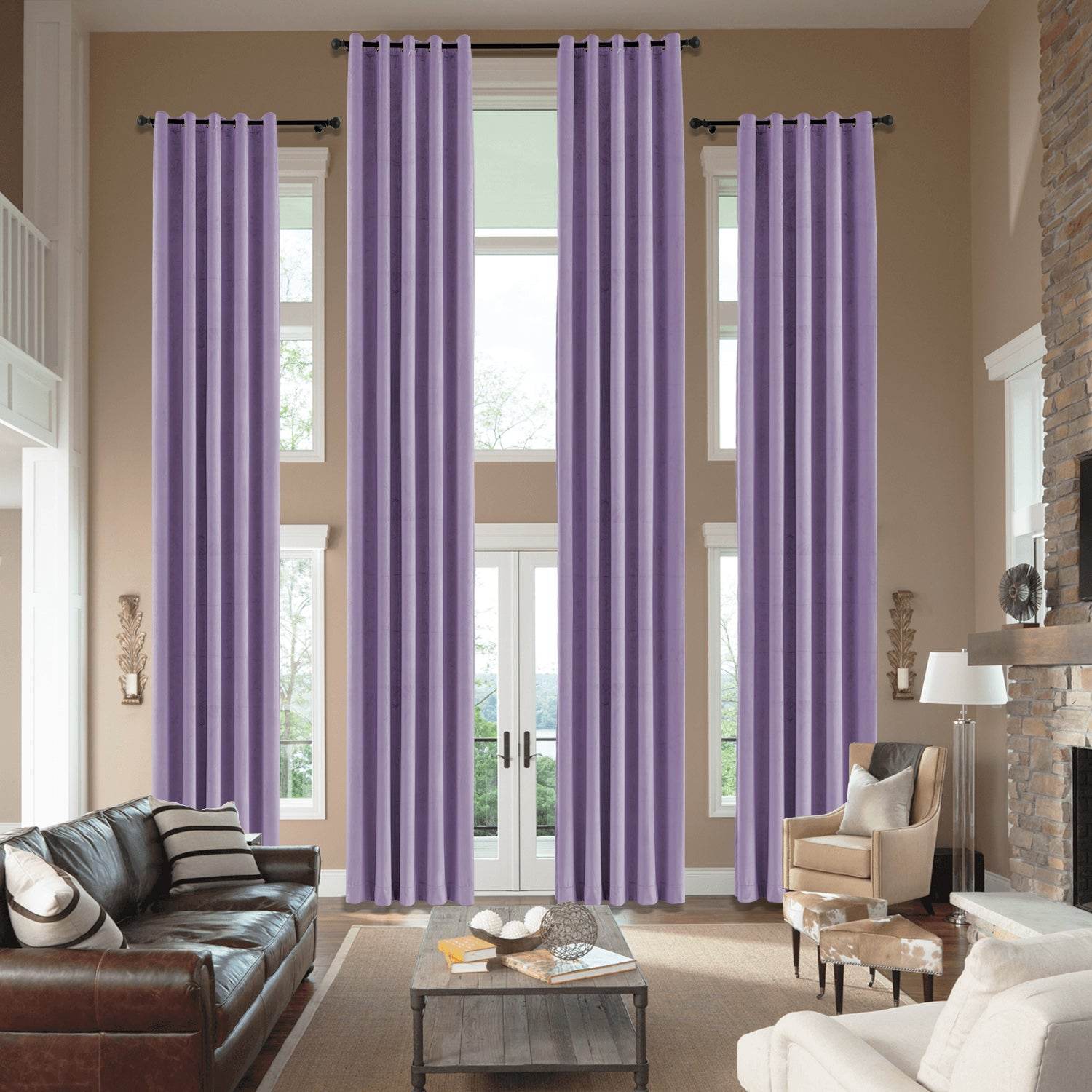 MJ11 Extra Long Soft Velvet Blackout Drapes For Loft Living Room Grommet - Cololeaf