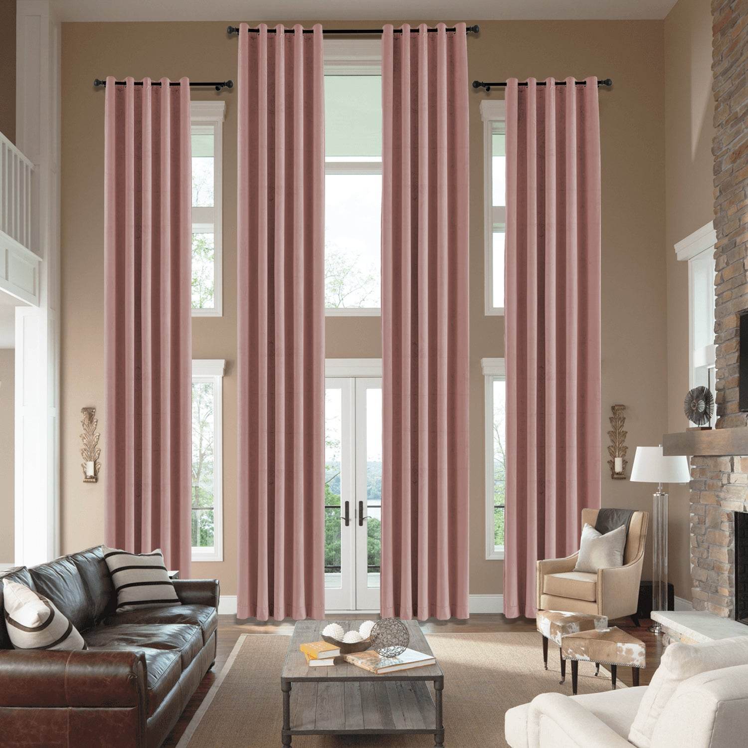 MJ11 Extra Long Soft Velvet Blackout Drapes For Loft Living Room Grommet - Cololeaf