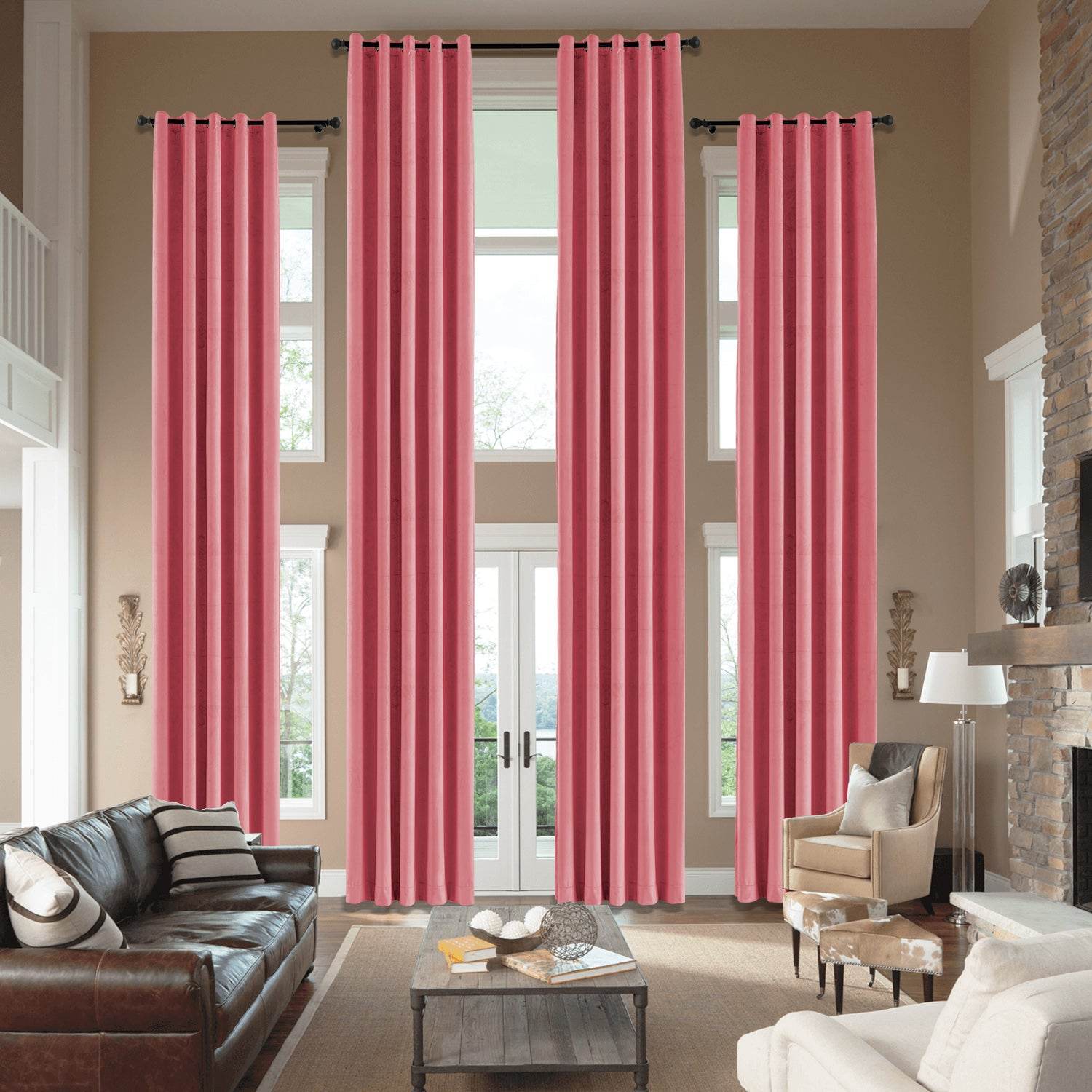 MJ11 Extra Long Soft Velvet Blackout Drapes For Loft Living Room Grommet - Cololeaf