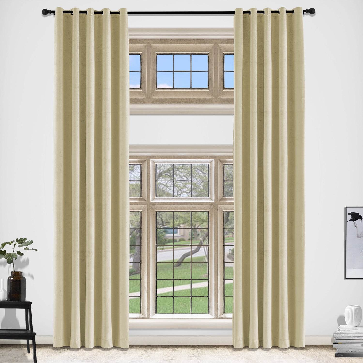 MJ11 Extra Long Soft Velvet Blackout Drapes For Loft Living Room Grommet - Cololeaf