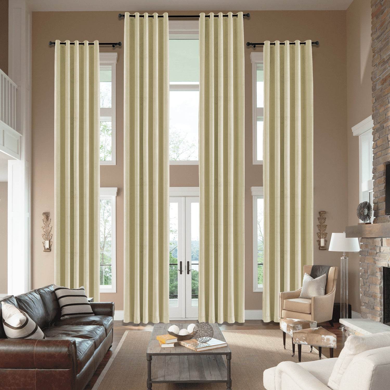 MJ11 Extra Long Soft Velvet Blackout Drapes For Loft Living Room Grommet - Cololeaf