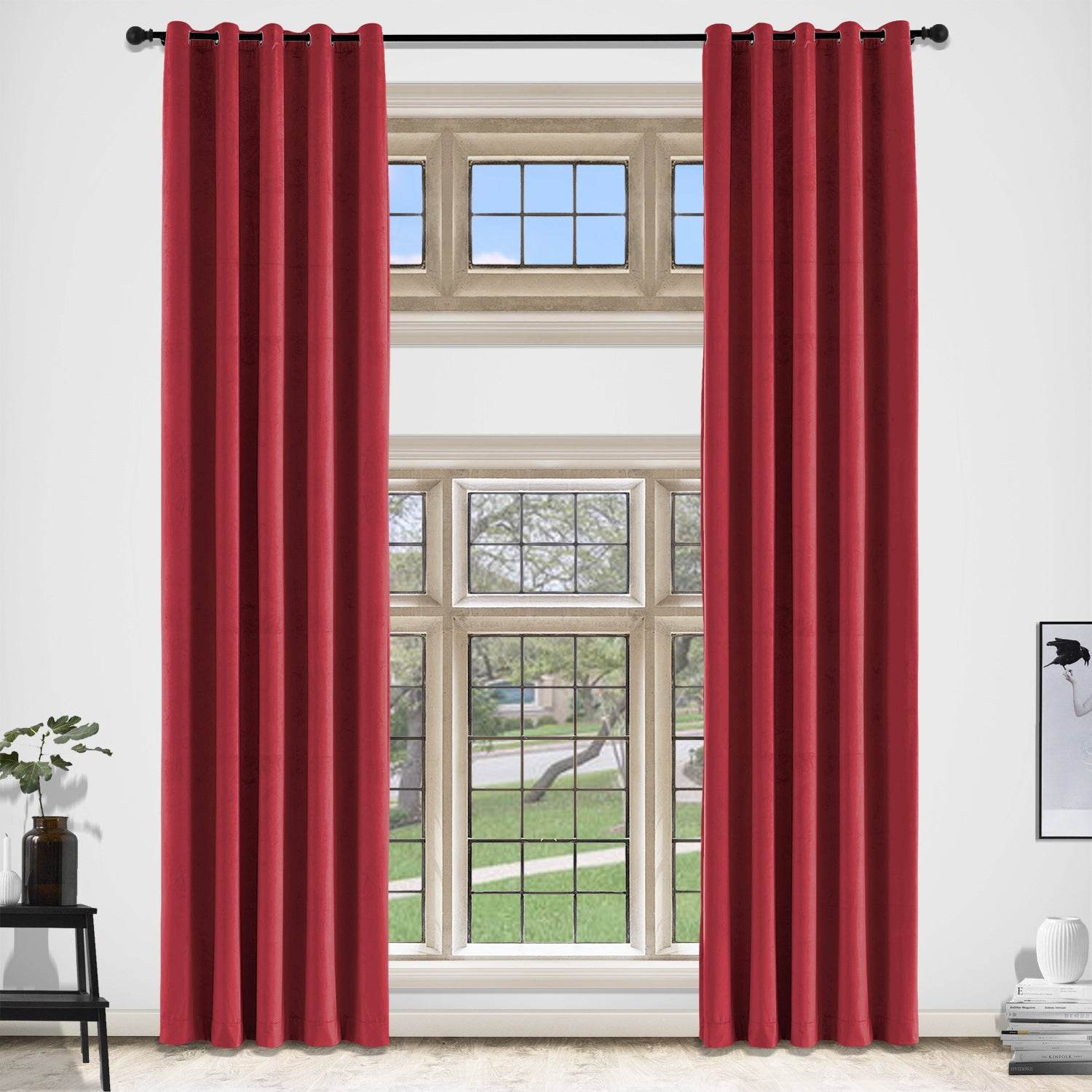 MJ11 Extra Long Soft Velvet Blackout Drapes For Loft Living Room Grommet - Cololeaf