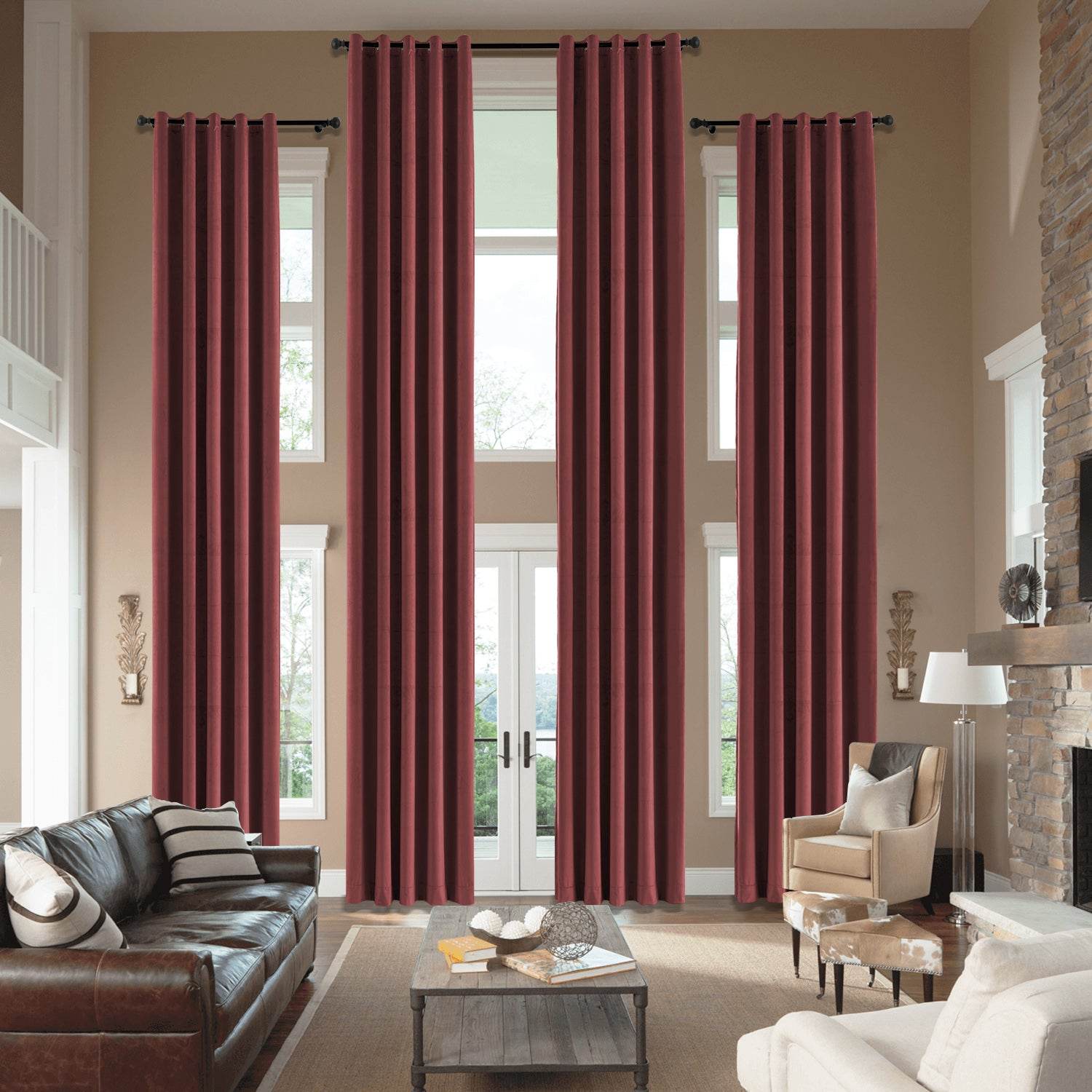 MJ11 Extra Long Soft Velvet Blackout Drapes For Loft Living Room Grommet - Cololeaf
