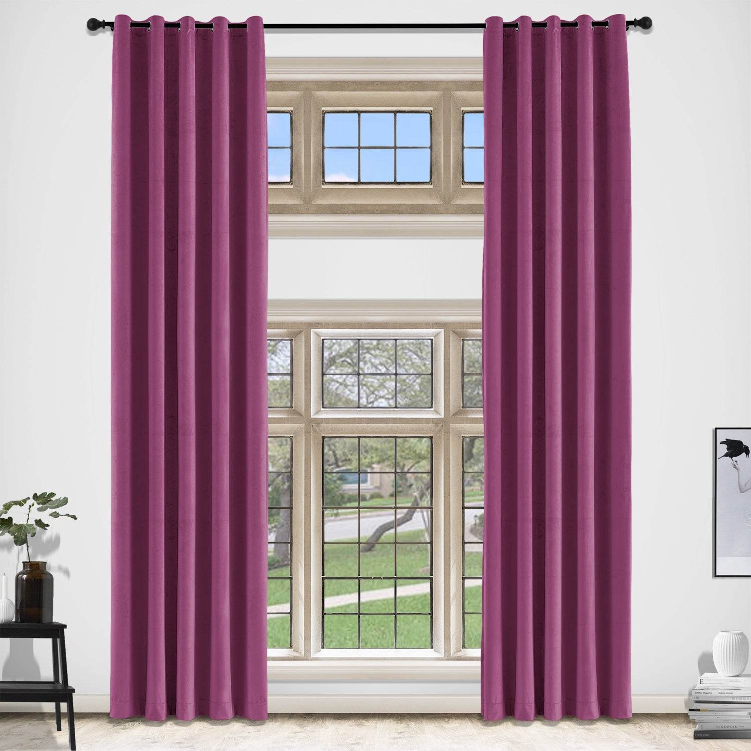 MJ11 Extra Long Soft Velvet Blackout Drapes For Loft Living Room Grommet - Cololeaf