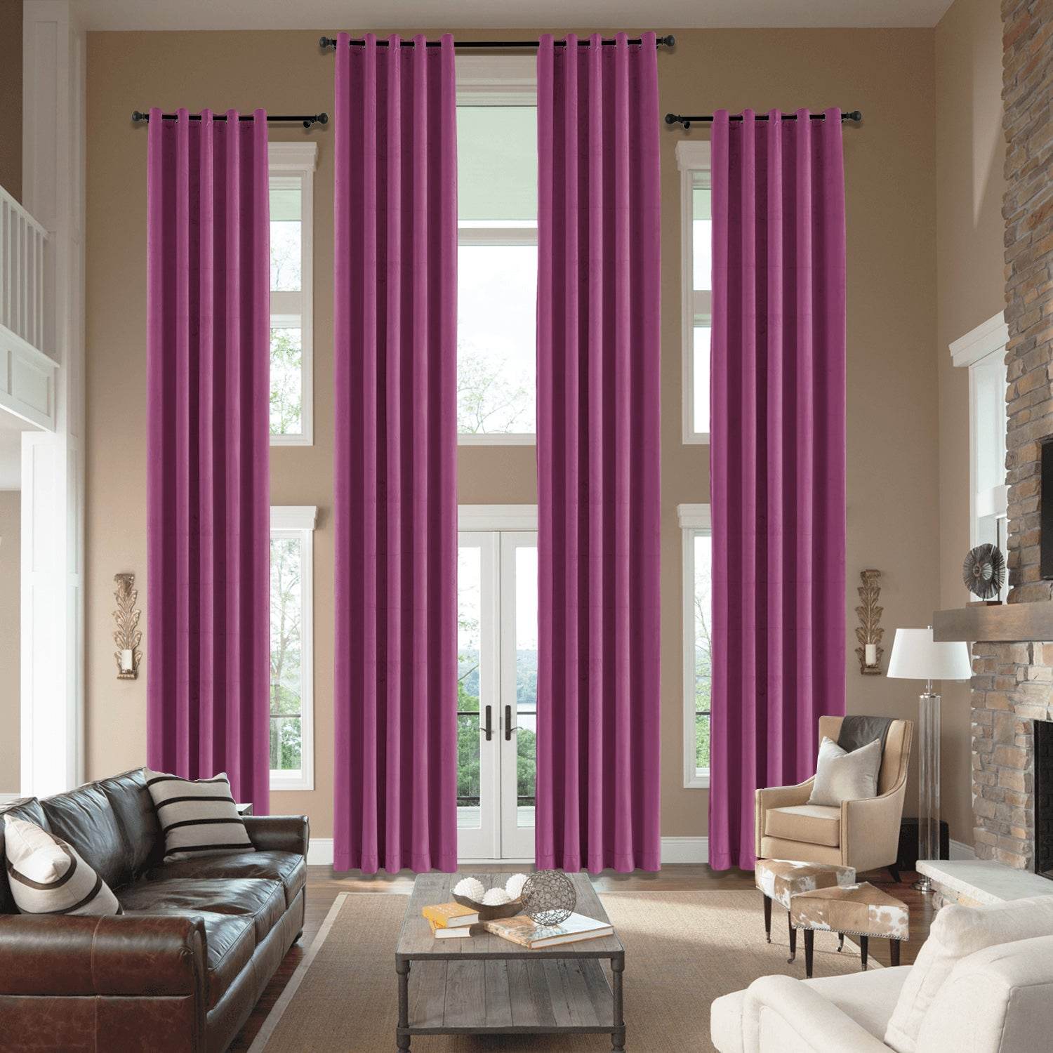 MJ11 Extra Long Soft Velvet Blackout Drapes For Loft Living Room Grommet - Cololeaf