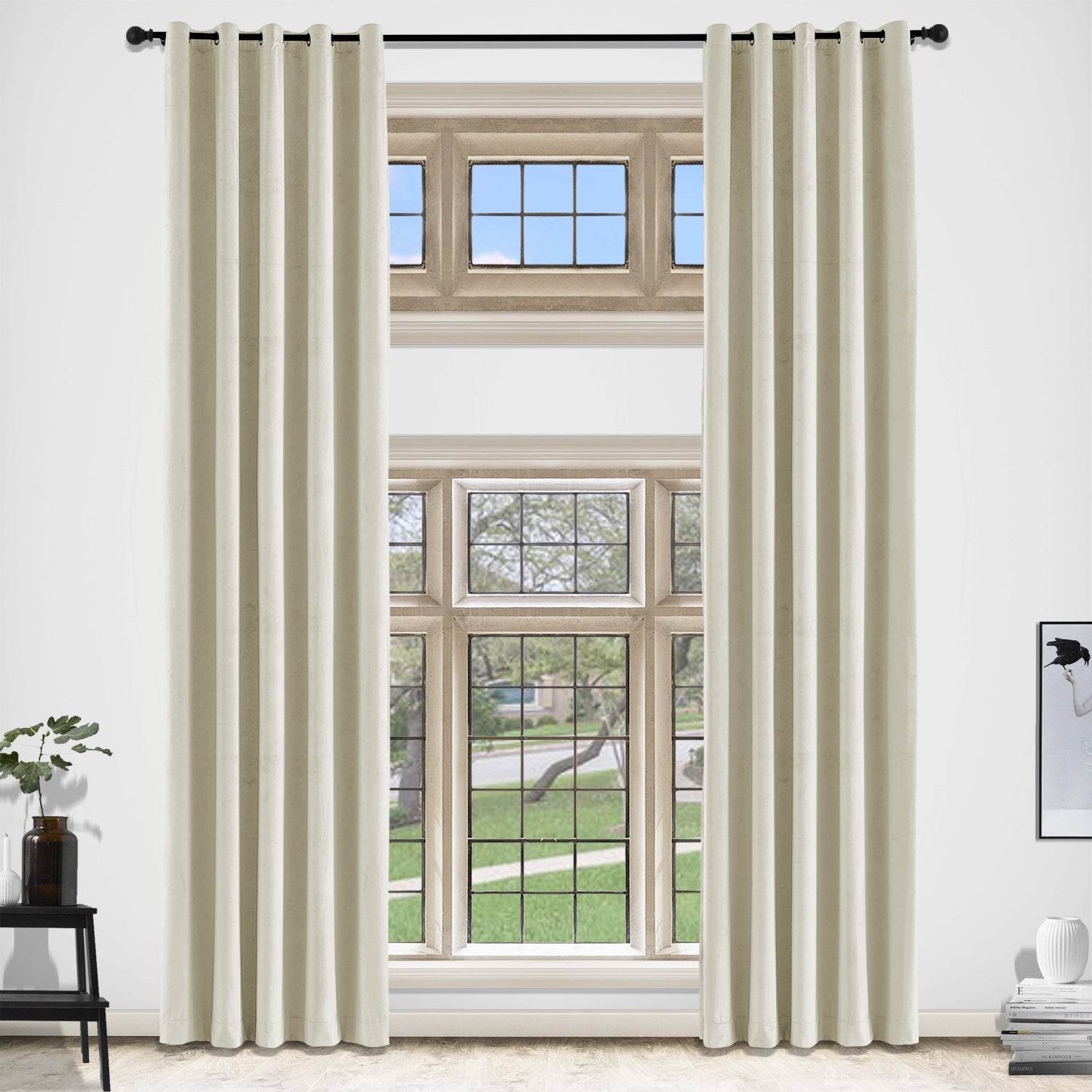MJ11 Extra Long Soft Velvet Blackout Drapes For Loft Living Room Grommet - Cololeaf