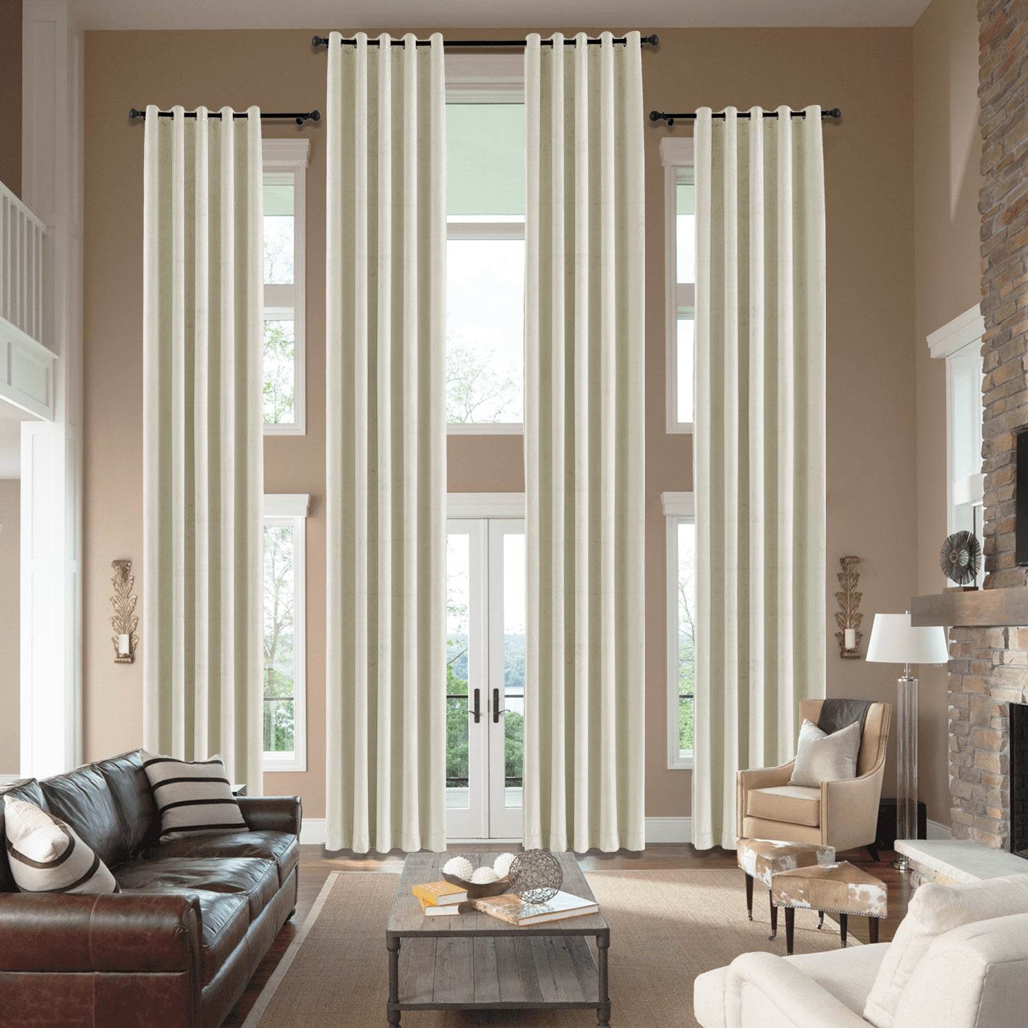 MJ11 Extra Long Soft Velvet Blackout Drapes For Loft Living Room Grommet - Cololeaf