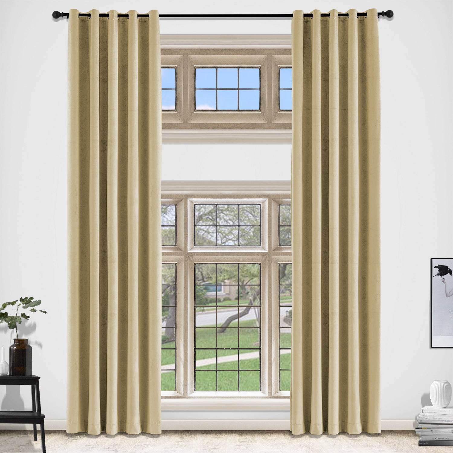 MJ11 Extra Long Soft Velvet Blackout Drapes For Loft Living Room Grommet - Cololeaf