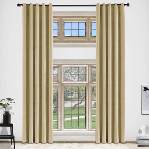 MJ11 Extra Long Soft Velvet Blackout Drapes For Loft Living Room Grommet - Cololeaf