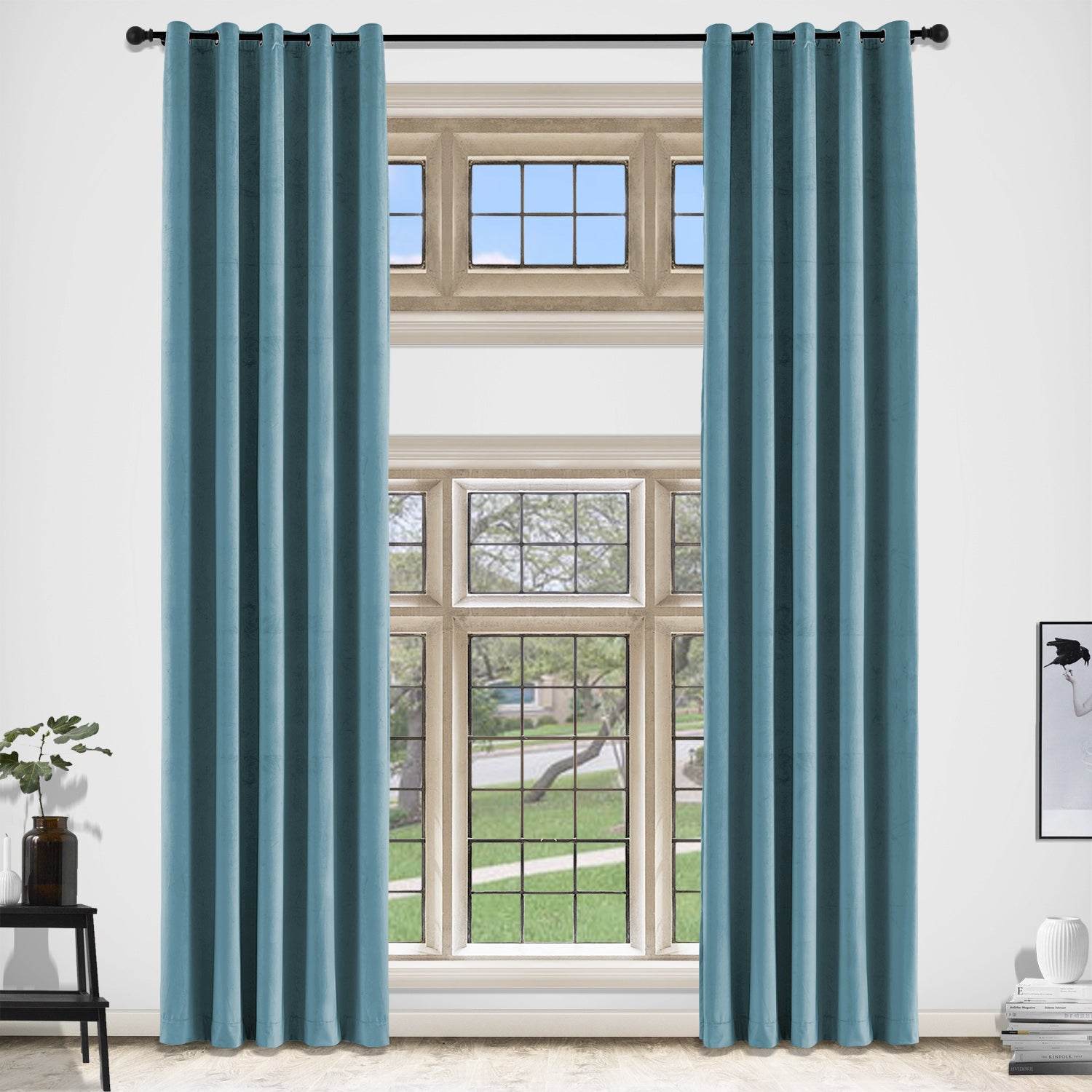 MJ11 Extra Long Soft Velvet Blackout Drapes For Loft Living Room Grommet - Cololeaf