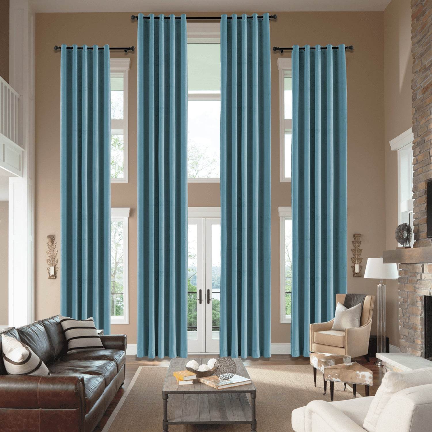 MJ11 Extra Long Soft Velvet Blackout Drapes For Loft Living Room Grommet - Cololeaf
