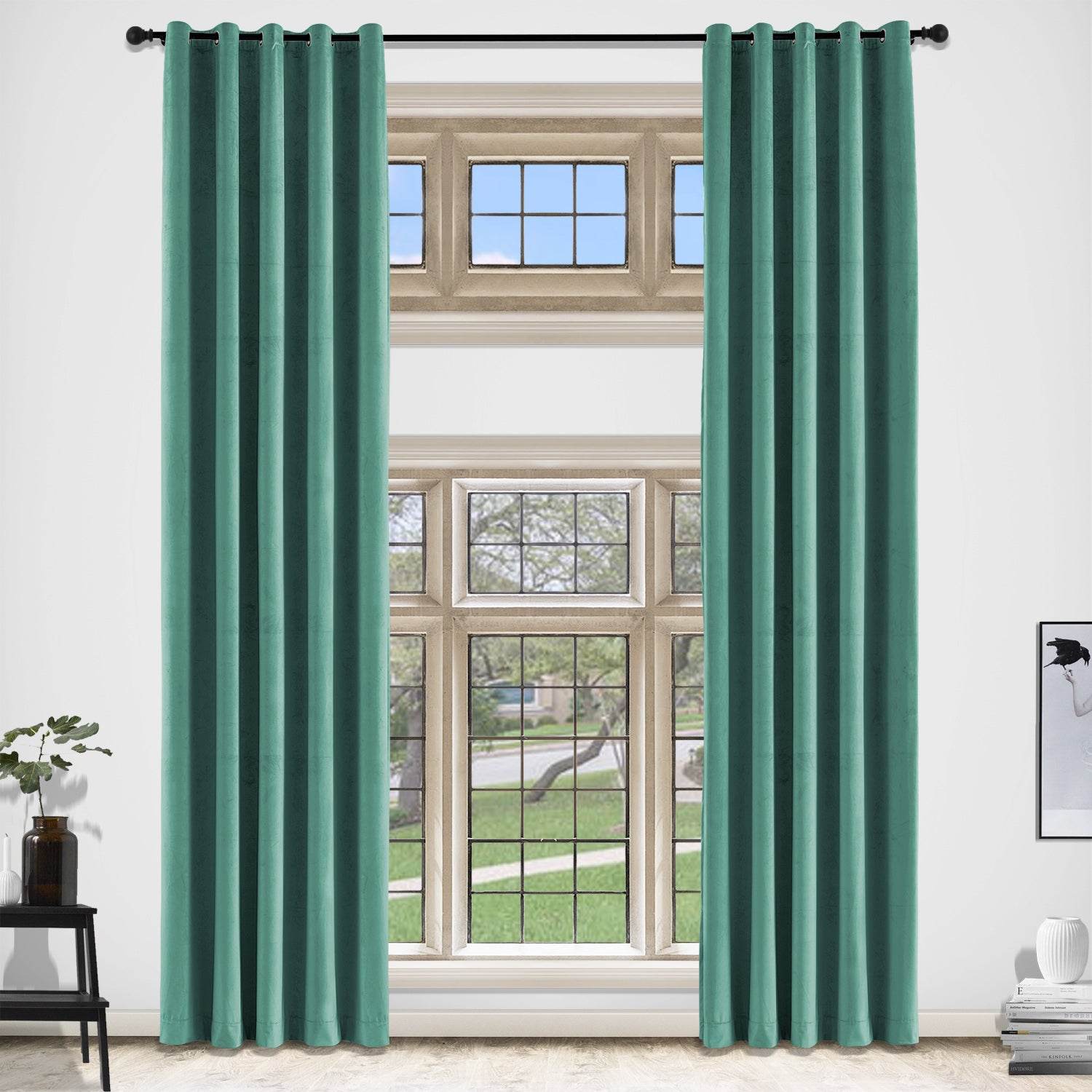 MJ11 Extra Long Soft Velvet Blackout Drapes For Loft Living Room Grommet - Cololeaf