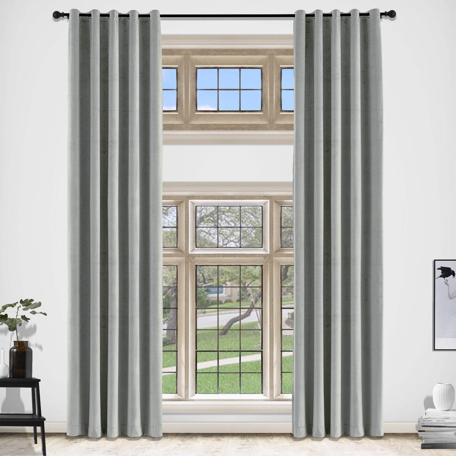 MJ11 Extra Long Soft Velvet Blackout Drapes For Loft Living Room Grommet - Cololeaf