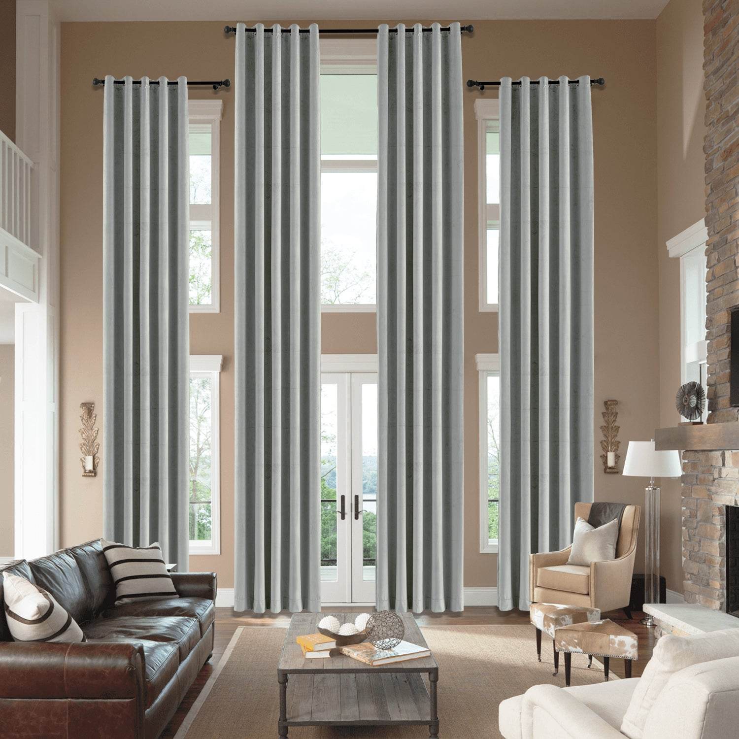 MJ11 Extra Long Soft Velvet Blackout Drapes For Loft Living Room Grommet - Cololeaf