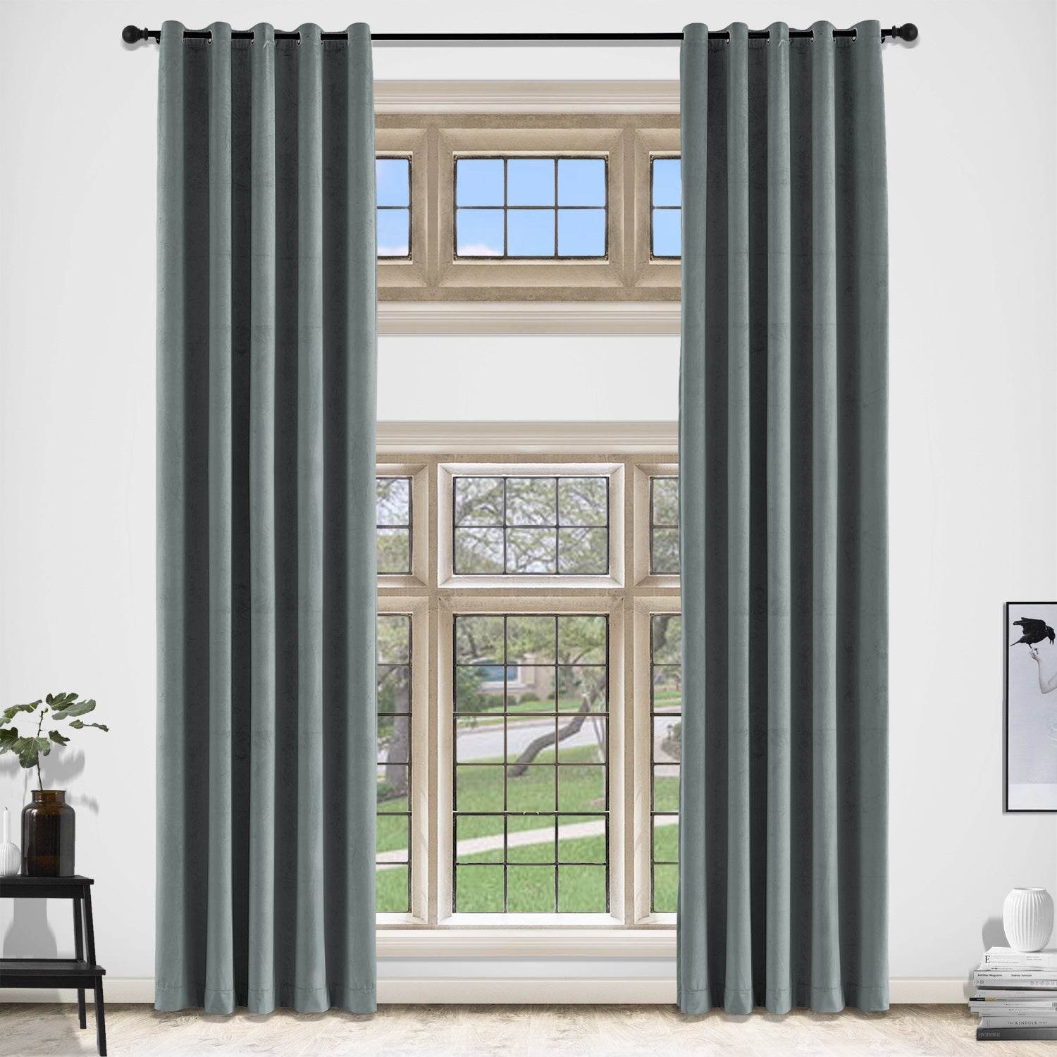 MJ11 Extra Long Soft Velvet Blackout Drapes For Loft Living Room Grommet - Cololeaf
