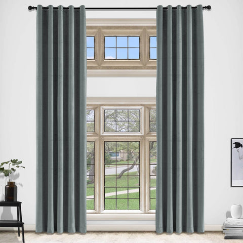MJ11 Extra Long Soft Velvet Blackout Drapes For Loft Living Room Grommet - Cololeaf