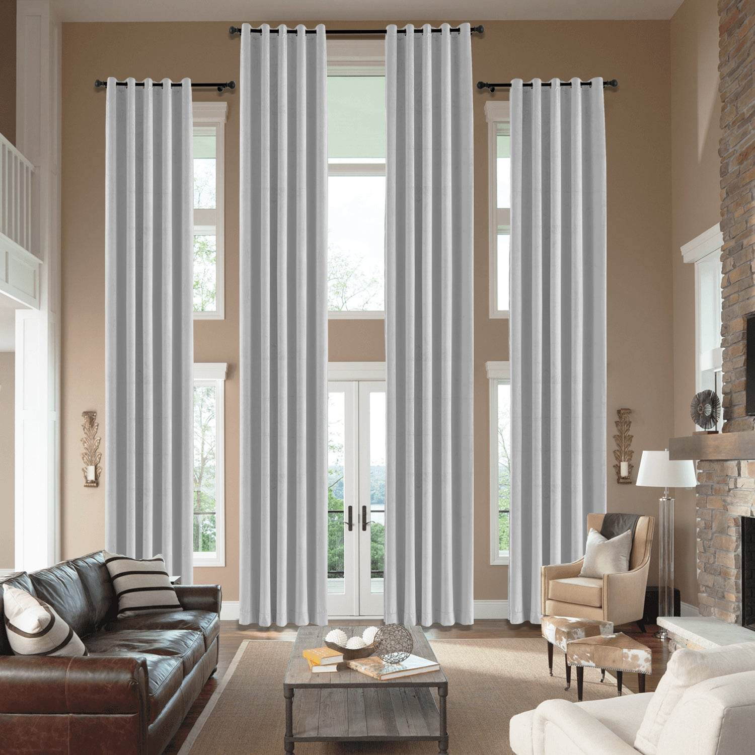 MJ11 Extra Long Soft Velvet Blackout Drapes For Loft Living Room Grommet - Cololeaf