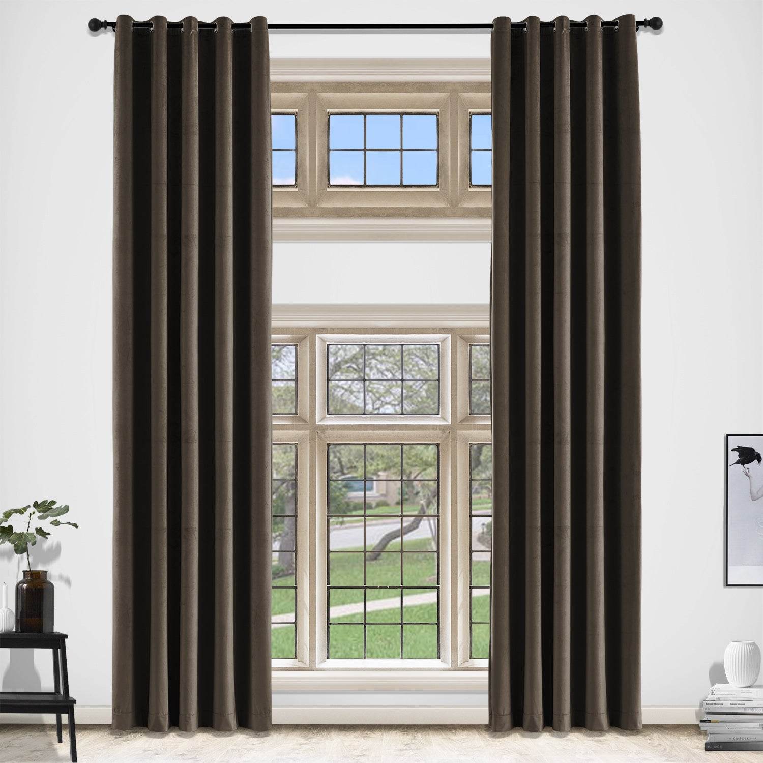 MJ11 Extra Long Soft Velvet Blackout Drapes For Loft Living Room Grommet - Cololeaf
