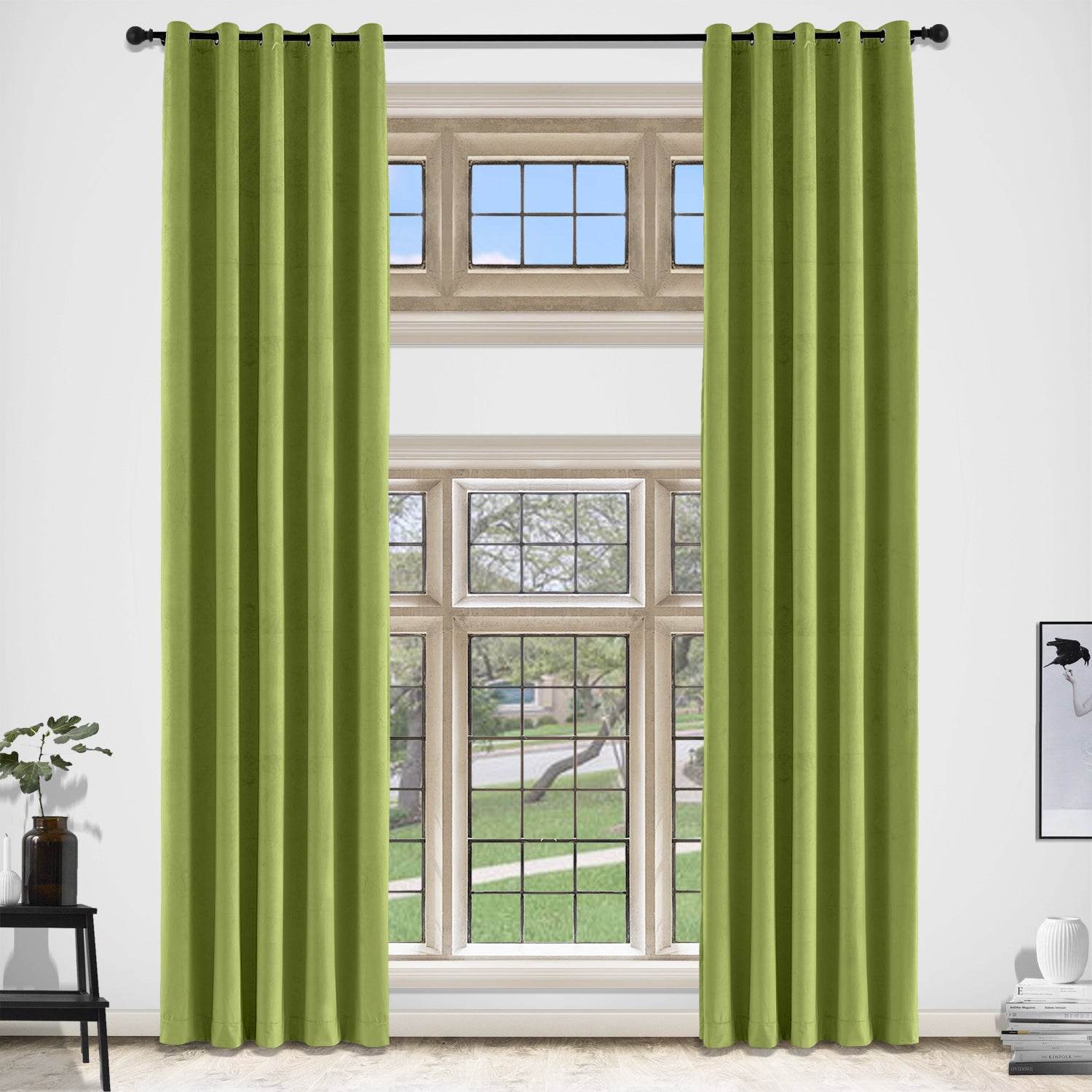 MJ11 Extra Long Soft Velvet Blackout Drapes For Loft Living Room Grommet - Cololeaf