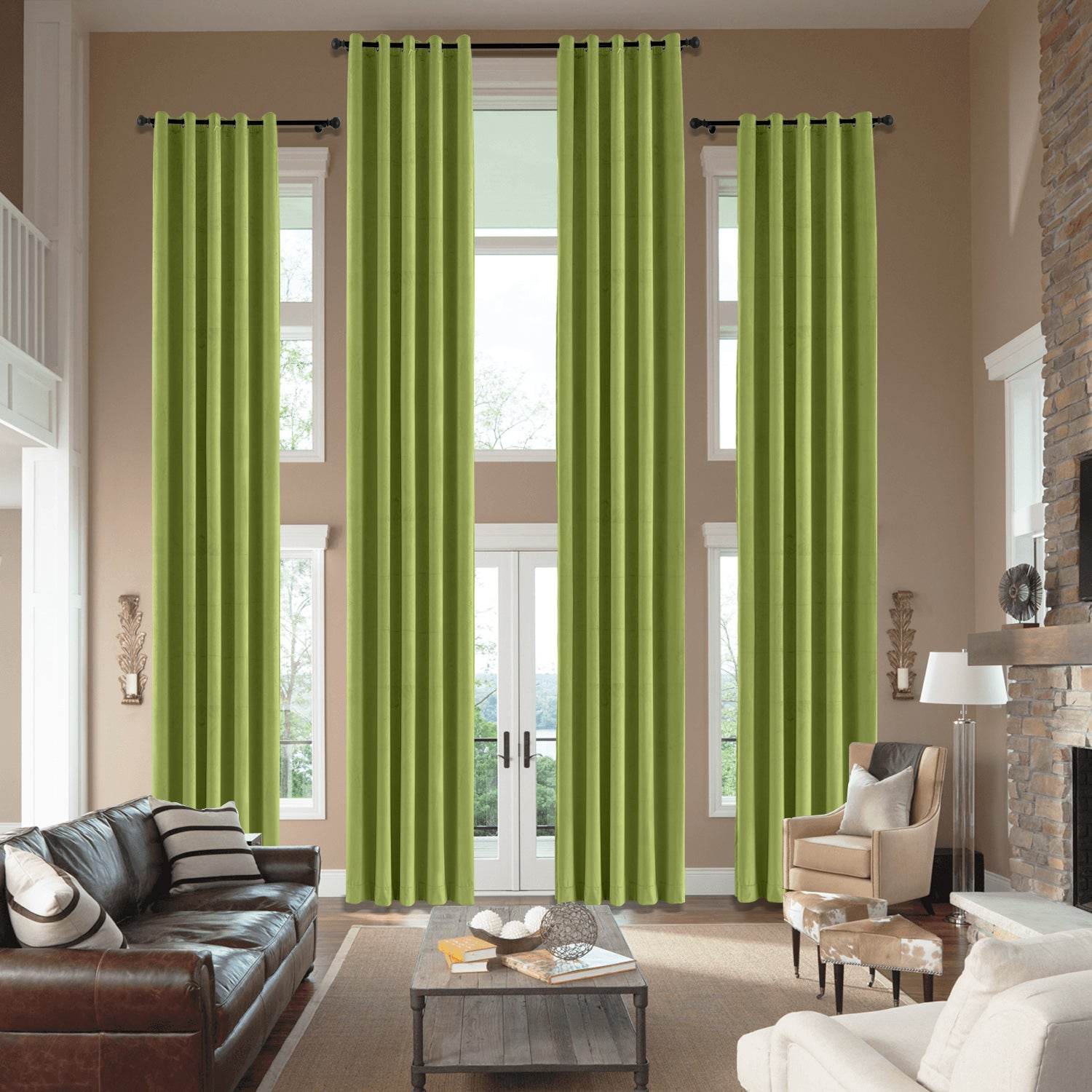 MJ11 Extra Long Soft Velvet Blackout Drapes For Loft Living Room Grommet - Cololeaf