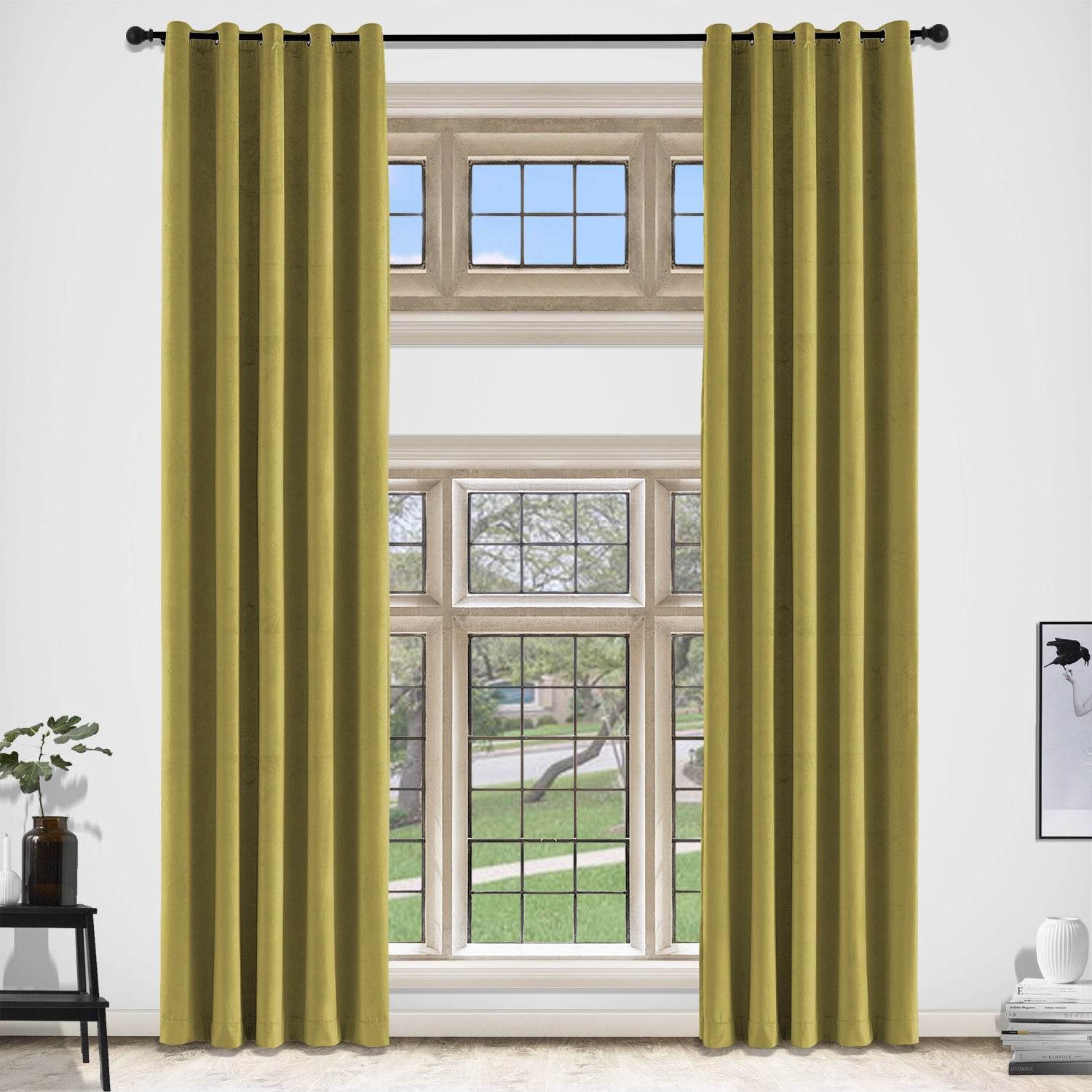 MJ11 Extra Long Soft Velvet Blackout Drapes For Loft Living Room Grommet - Cololeaf