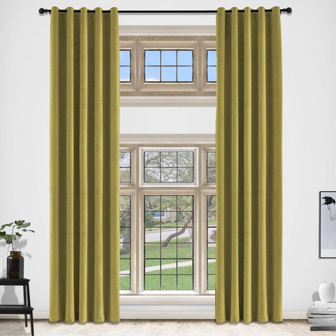 MJ11 Extra Long Soft Velvet Blackout Drapes For Loft Living Room Grommet - Cololeaf