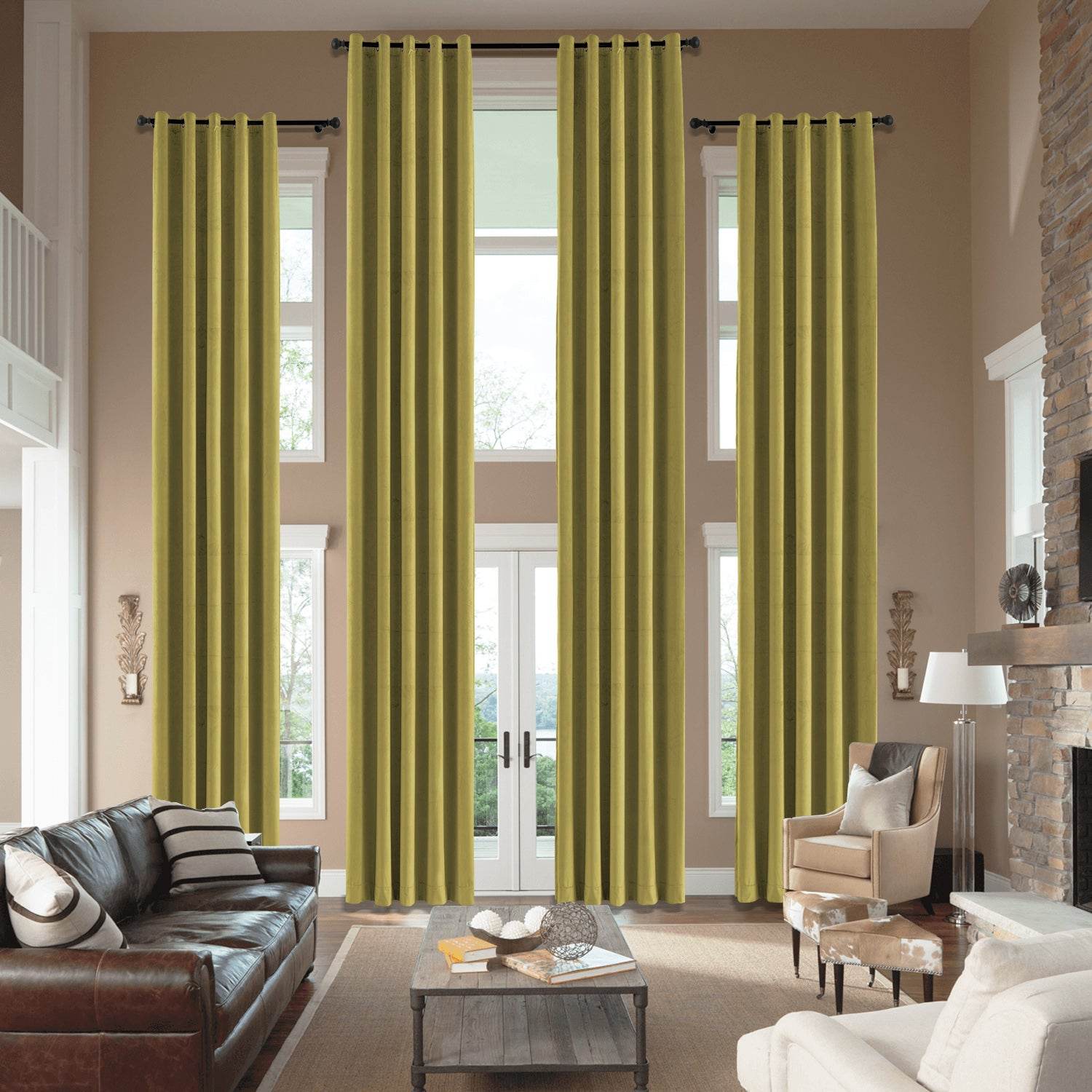 MJ11 Extra Long Soft Velvet Blackout Drapes For Loft Living Room Grommet - Cololeaf